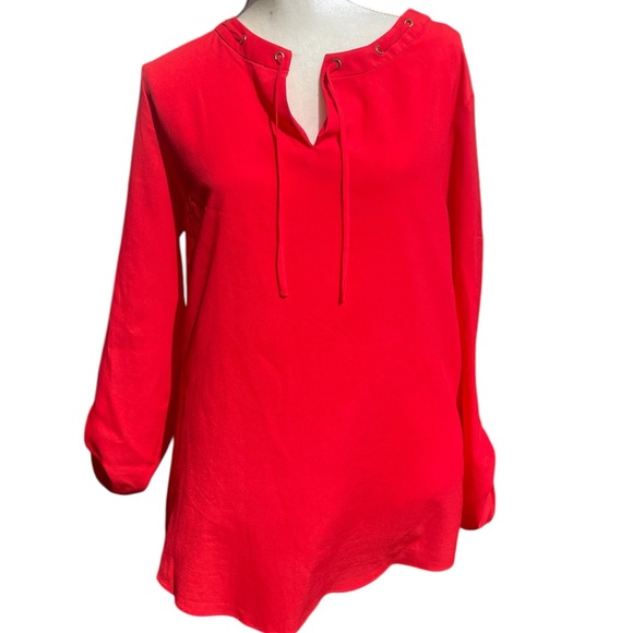 EUC Ellen Tracy Large Flowy Red Women's Tunic Top with Rivets Around Collar - Picture 1 of 8
